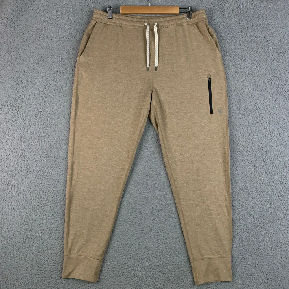 Vuori Sunday Performance Jogger Pants Mens XL Tan Heathered Tapered Stretch Knit